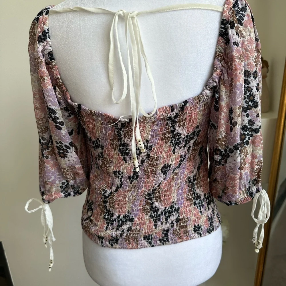 Free People Multicolor Floral Smocked Blouse